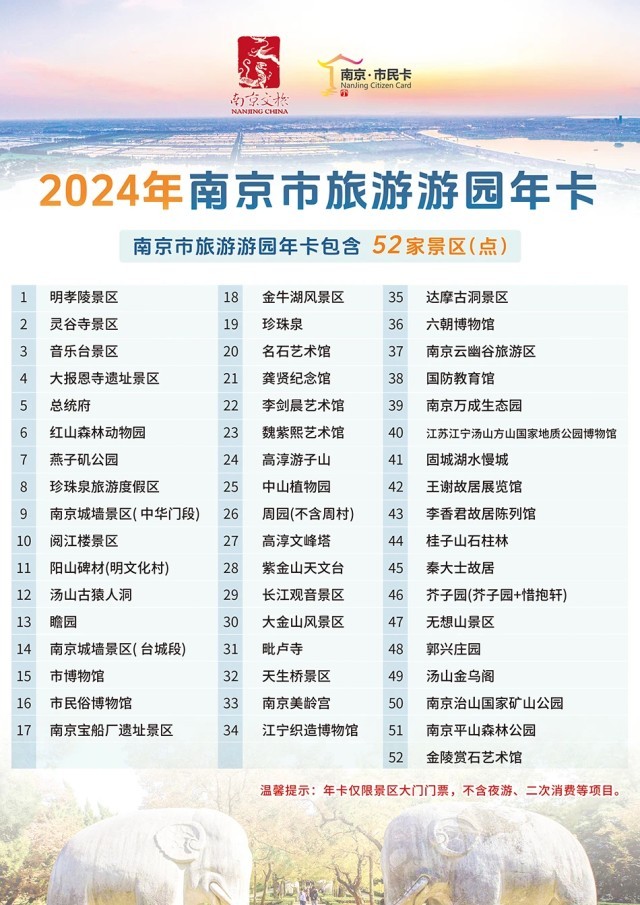 2024年南京市旅游游园年卡上线